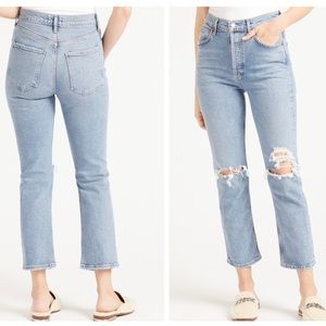 AGOLDE Riley High Rise Straight Crop Distressed Whiplash